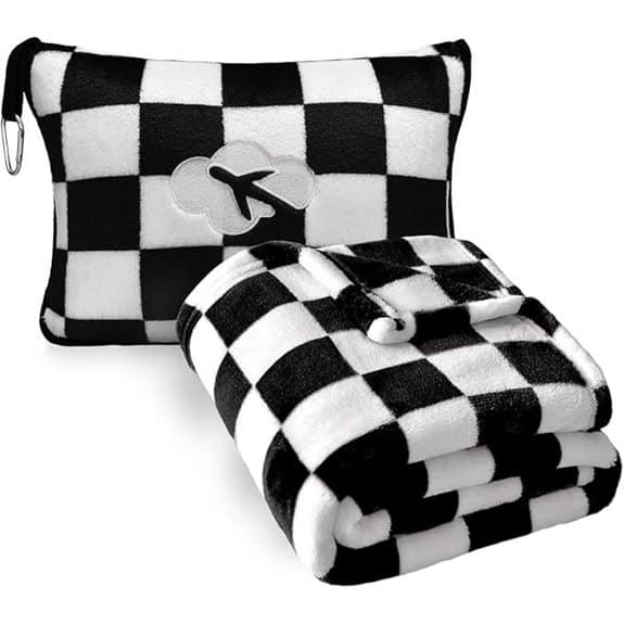 Travel Blanket & Pillow Combo (Checkered Black)
