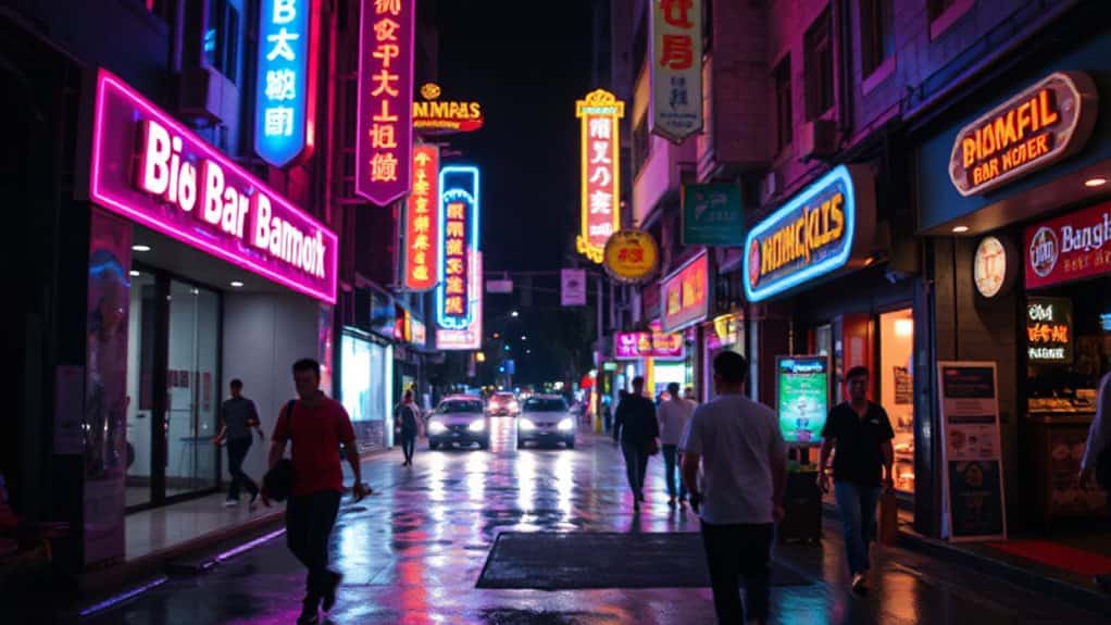 neon lit bangkok adult nightlife