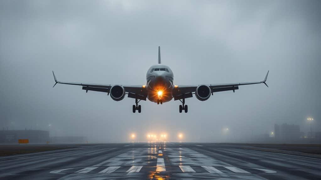 fog scatters runway visibility