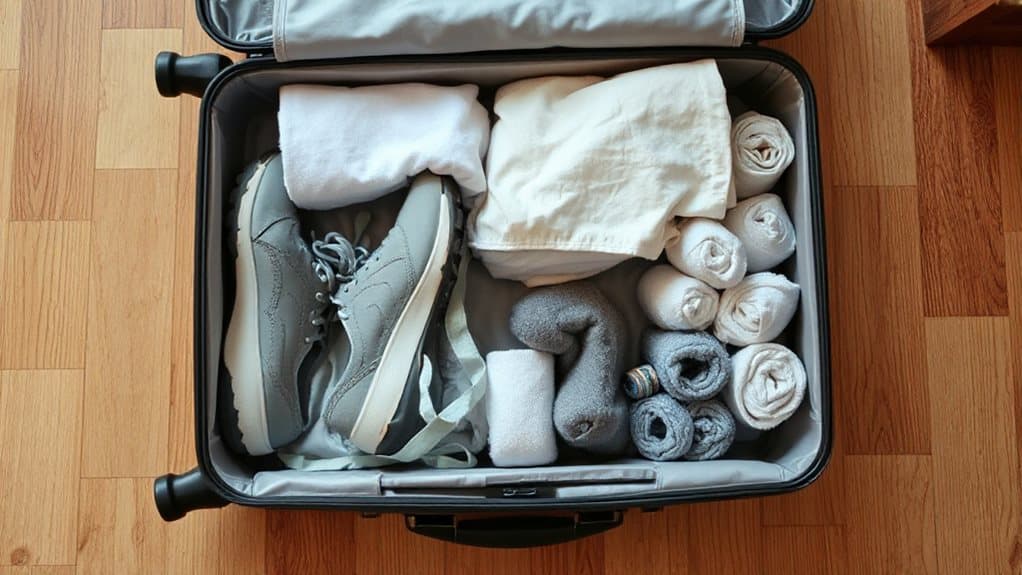 rolled clothes cushion shoes