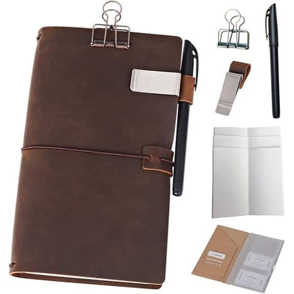 Refillable Leather Travel Journal with Inserts and Pen