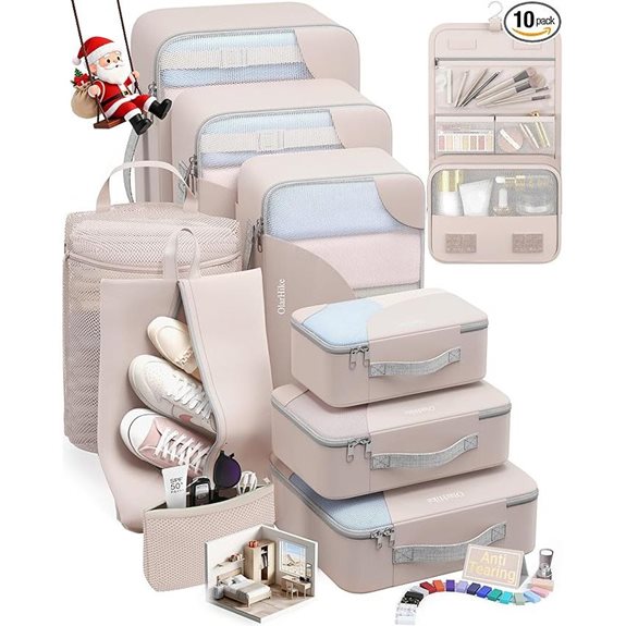 10 Pack Travel Packing Cubes with Shoe & Toiletry Bag