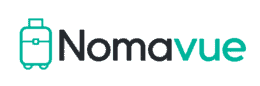 Nomavue logo with turquoise suitcase icon